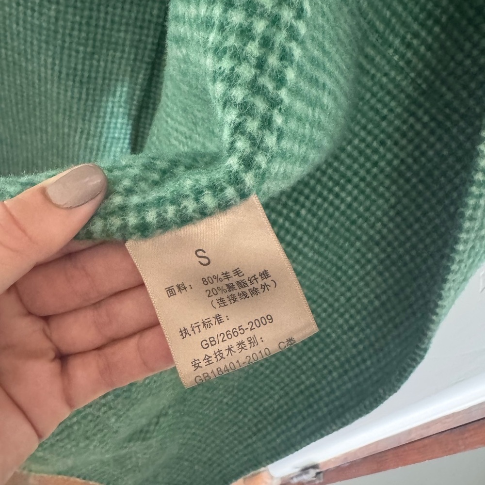 Vintage Wool Blend Green Houndstooth Coat Longline Oversized Minimalist Chic Si - Picture 4 of 6